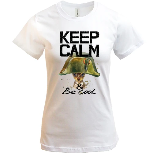 Женская футболка, Белый, с Чихуахуа "keep calm & be cool"