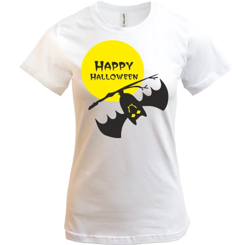 Жіноча футболка, Синій, Happy Halloween з кажаном
