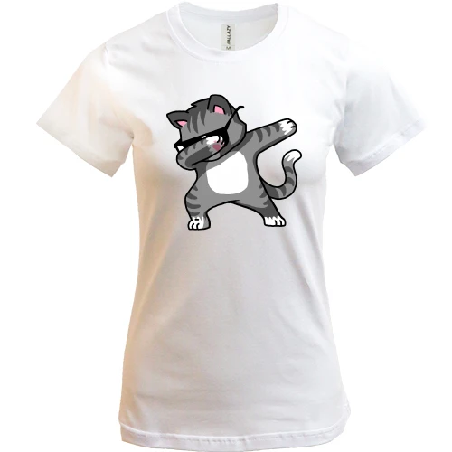 Женская футболка, Белый, Dabbing Cat