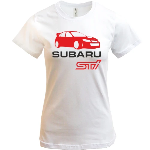 Женская футболка, Белый, Subaru sti (2)