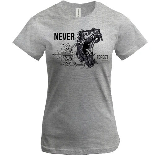 Женская футболка, Серый меланж, Never forget Dinosaur