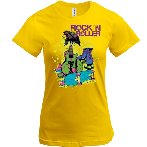 Женская футболка, Желтый, Rock and Roller