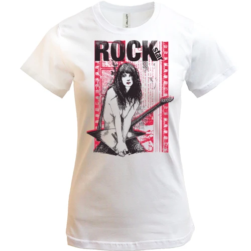 Женская футболка, Белый, rock star girl