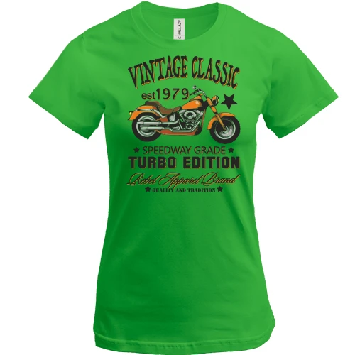 Женская футболка, зеленый, vintage classic moto