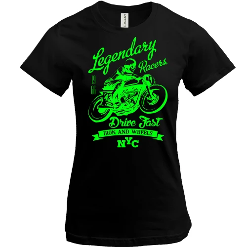 Женская футболка, черный, legendary races drive fast