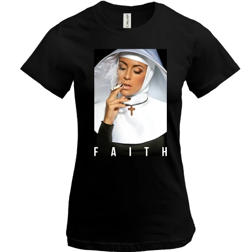 Женская футболка, Черный, с монашкой FAITH