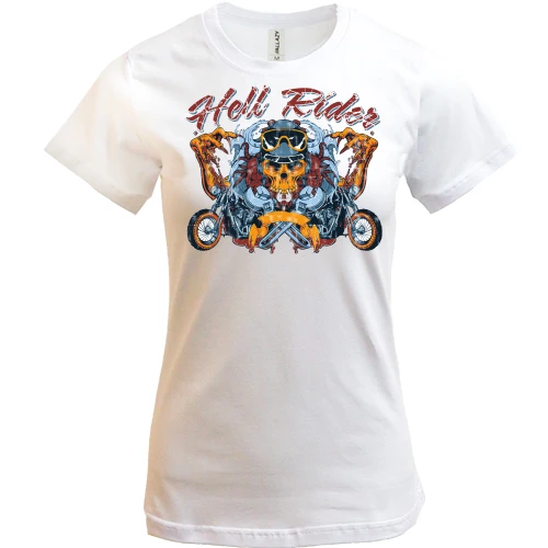 Женская футболка, Белый, hell rider