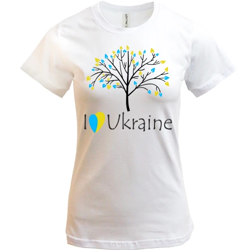 Женская футболка, Белый, с деревом и надписью «I love Ukraine»
