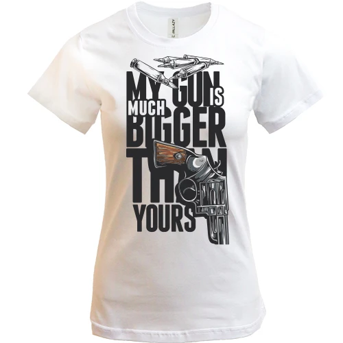 Жіноча футболка, Білий, my gun is much bigger than yours