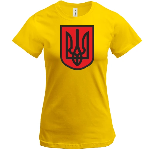 Женская футболка, Желтый, с красно-черным гербом Украины