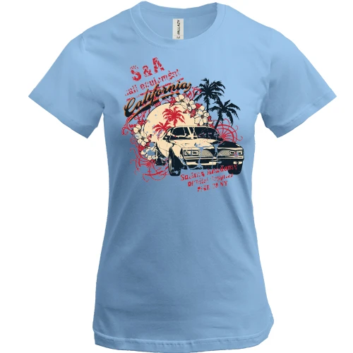 Женская футболка, синий, california car
