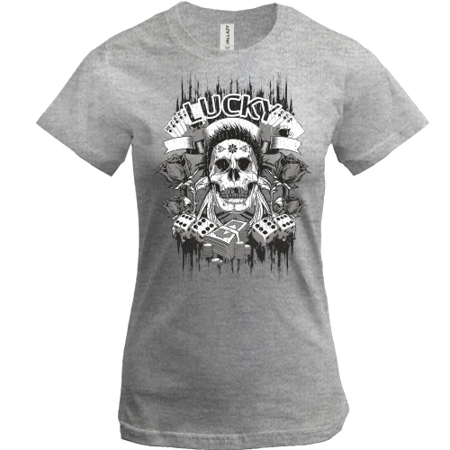Женская футболка, Серый меланж, lucky skull
