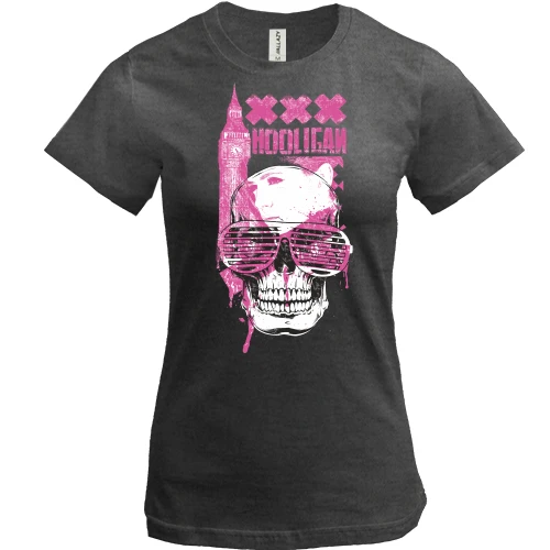 Жіноча футболка, Сірий меланж, hooligan skull