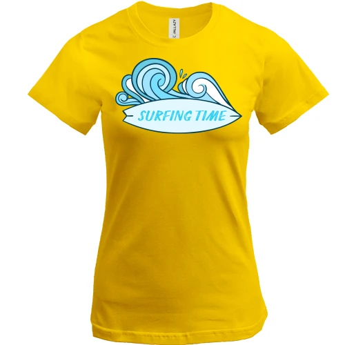 Женская футболка, Желтый, surfing time