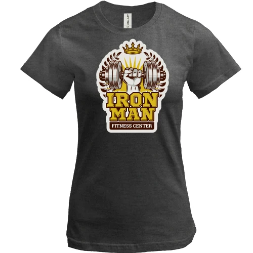 Женская футболка, Серый меланж, fitness center iron man