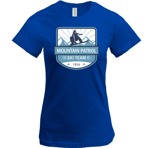 Женская футболка, Синий, mountain patrol ski team