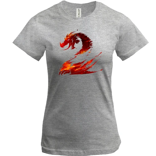 Женская футболка, Серый меланж, Guild Wars 2 logo
