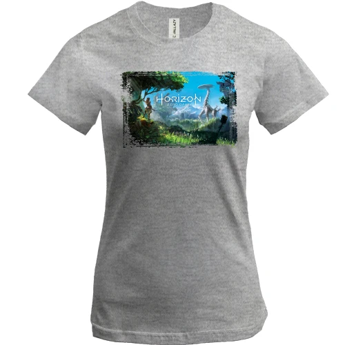 Женская футболка, Серый меланж, Horizon Zero Dawn с Элой