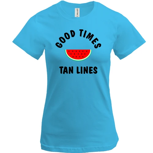 Женская футболка, Белый, с арбузом "good times tan lines"