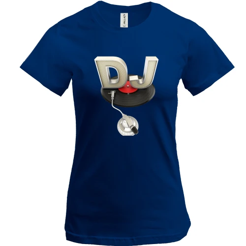 Женская футболка, Синий, c пластинкой "dj"
