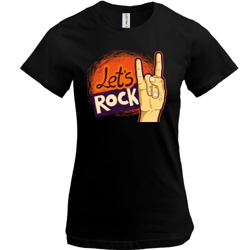 Жіноча футболка, Чорний, з написом Let`s rock