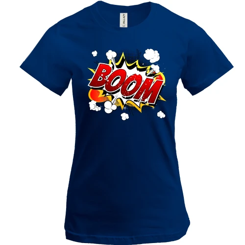 Женская футболка, Синий, "BOOM"