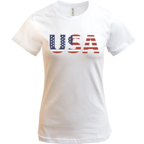 Женская футболка, белый, с надписью "USA"