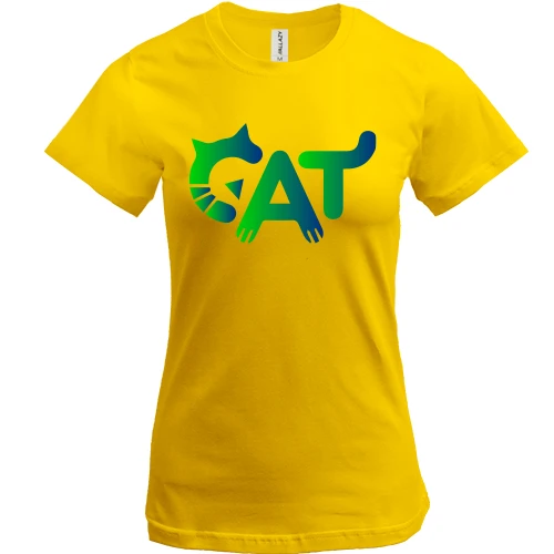 Женская футболка, Желтый, с надписью "cat"