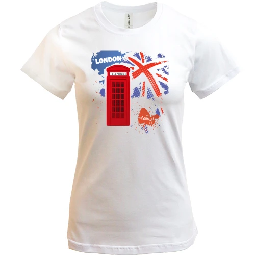 Женская футболка, белый, c телефонной будкой "London calling!"