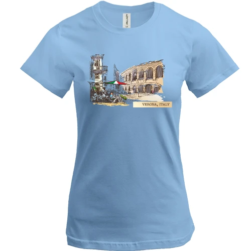Женская футболка, Синий, c изображением города Verona