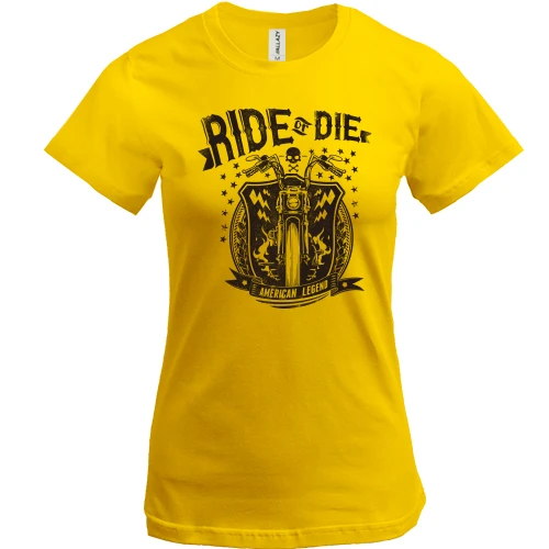 Жіноча футболка, Жовтий, з мотоциклом "ride or die"