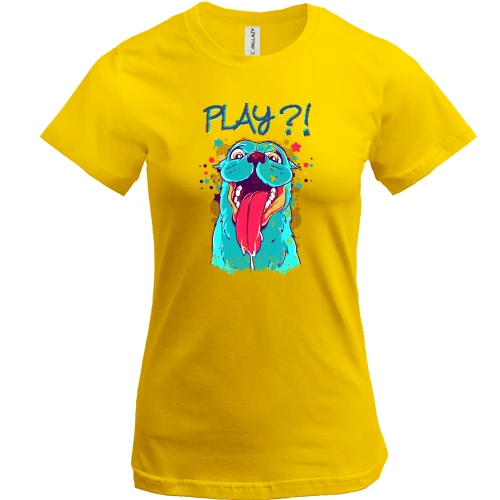 Жіноча футболка, Жовтий, з собачкою "Play?!"