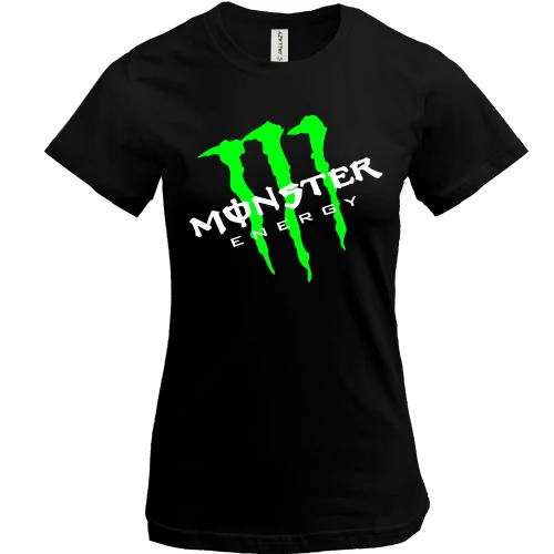 Женская футболка, черный, Monster energy (наискосок)