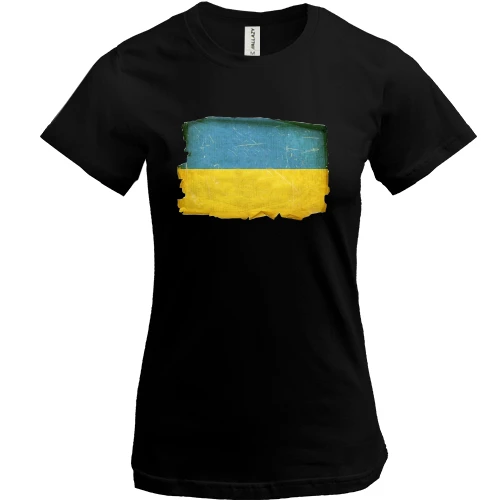 Женская футболка, Черный, с потрёпанным флагом