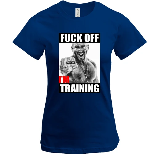 Женская футболка, Синий, для качалки "F*ck off, i`m training"