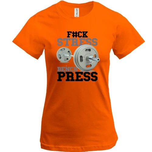 Женская футболка, Красный, для качалки "F#ck stress - bench press"