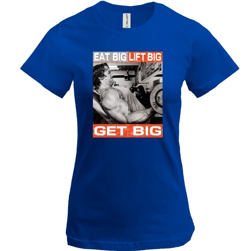 Женская футболка, Синий, с Шварценеггером "Get Big"