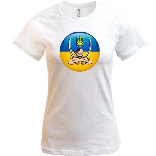Женская футболка, Белый, с изображением козака с саблями