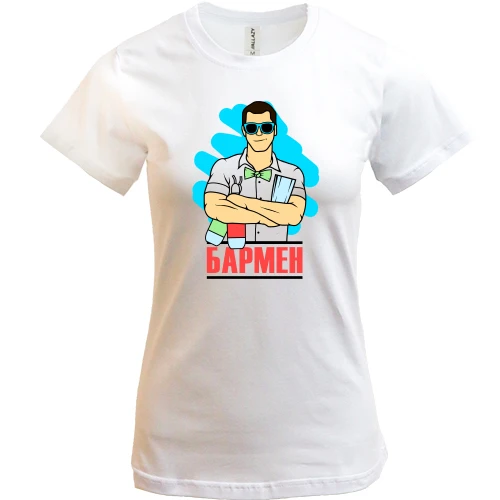 Жіноча футболка, Білий, "Бармен"