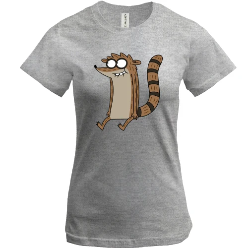 Женская футболка, Серый меланж, с енотом Rigby