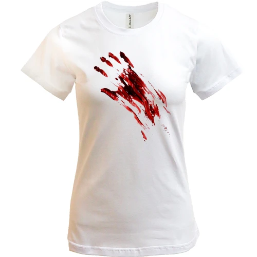 Женская футболка, Белый, с кровавым отпечатком руки