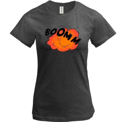 Жіноча футболка, Сірий меланж, з написом "BOOM"