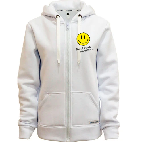 Женская толстовка на молнии Smile Make me happy