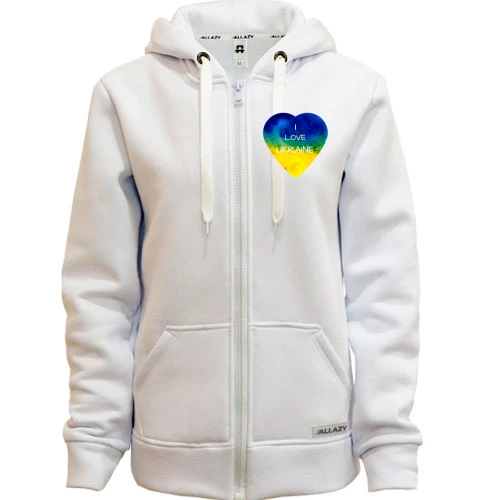 Женская толстовка на молнии "I love Ukraine" на сердце