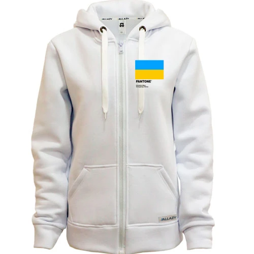 Жіноча толстовка на блискавці, Білий, PANTONE Freedom blue, energizing yellow