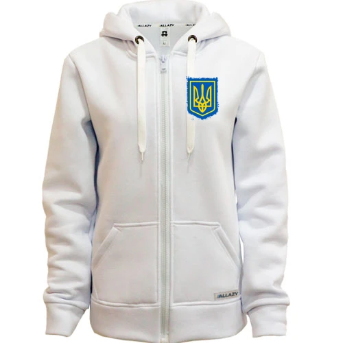 Жіноча толстовка на блискавці, Білий, з гербом України (2) АРТ