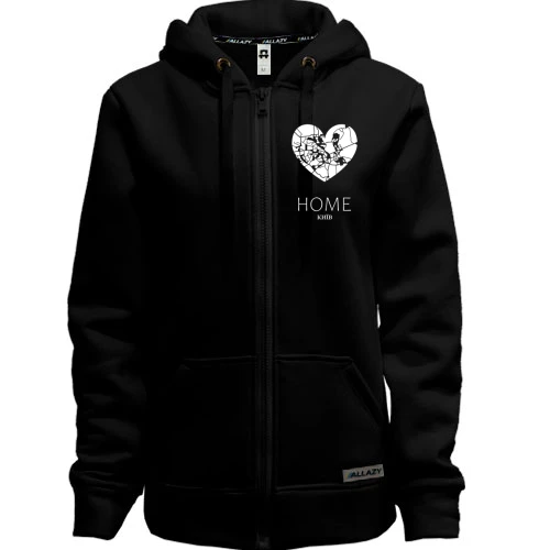 Женская толстовка на молнии, черный, с сердцем Киев "Home"