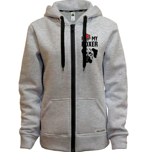 Женская толстовка на молнии I love my boxer