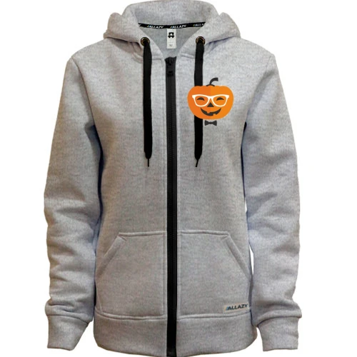 Женская толстовка на молнии с тыквой хипстером в очках и с бабочкой