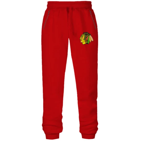 Женские штаны на флисе, Красный, с вышитым логотипом Chicago Blackhawks